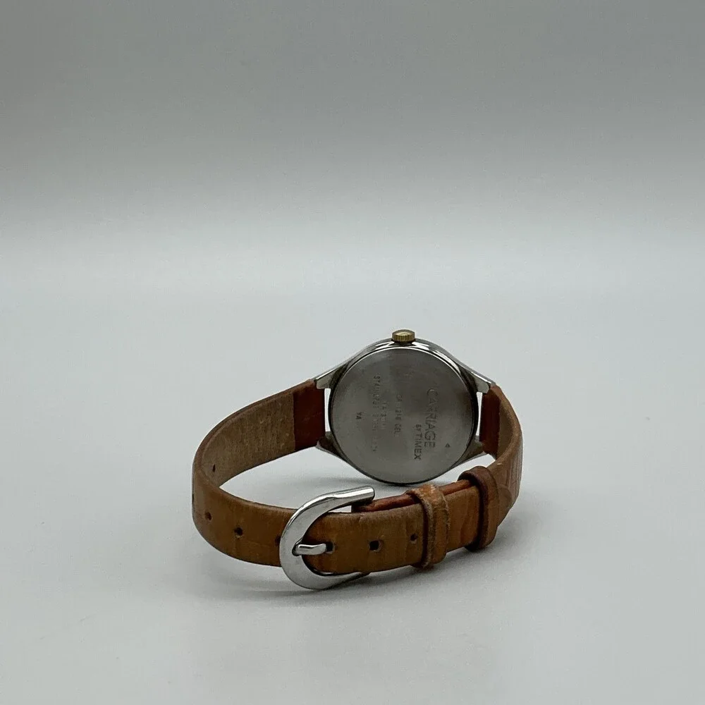 Carriage By Timex Womens Watch 30mm White Dial Brown Leather New Battery